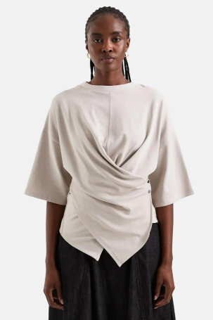 ŽENE - Majice - Topshop Tsbetja SS wrap bluza - Kratki rukav - Bež