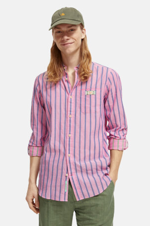 Double-face stripe shirt with sleeve rol
